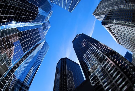 Skyscrapers against blue sky