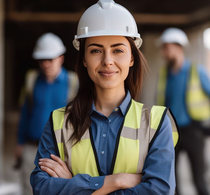 Woman in construction helmet